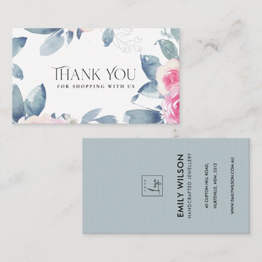 微妙なソフト赤面ブルーのフローラビジネス 名刺 (正面/裏面)