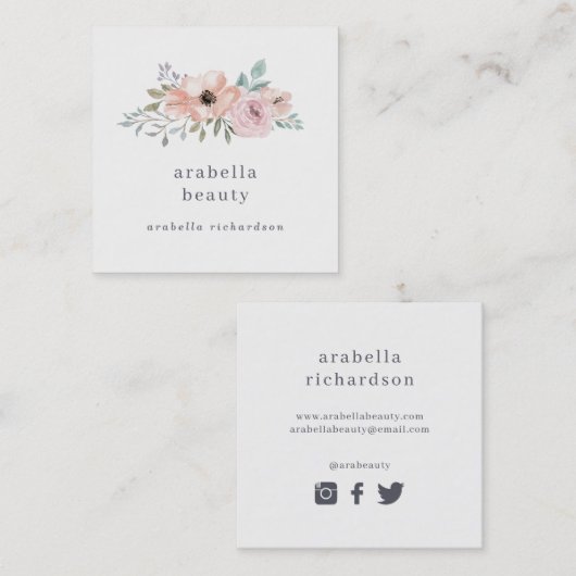 微妙なピンクおよびモモの花柄|の会合媒体アイコン スクエア名刺 (正面/裏面)