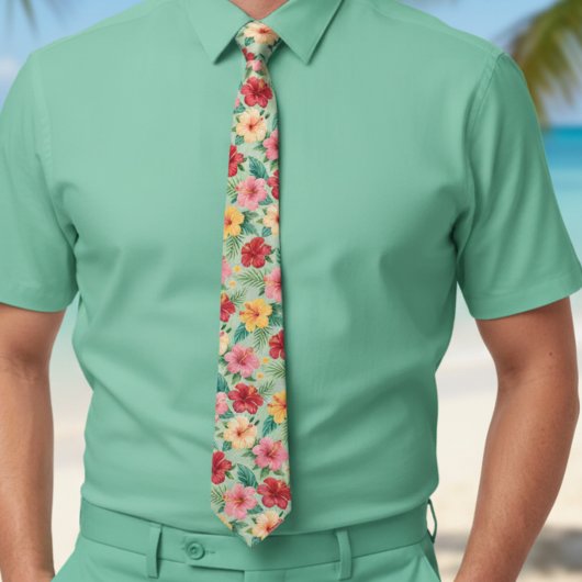 微妙なフローラハイビスカスハワイアン ネクタイ