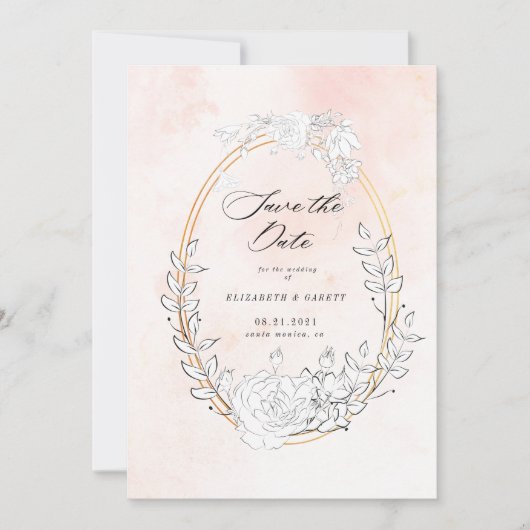 微妙なモダン赤面フローラ日付カードの保存 セーブザデート (正面)