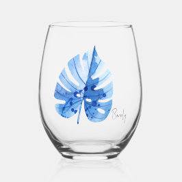 微妙な名エレガント前,コバルト熱帯性モンステラの葉 ステムなしワイングラス