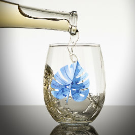 微妙な名エレガント前，コバルト熱帯性モンステラの葉 ステムなしワイングラス