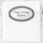 微妙な年齢の黒/白のシンプルパタストライプーン 楕円形シール (バッグ)