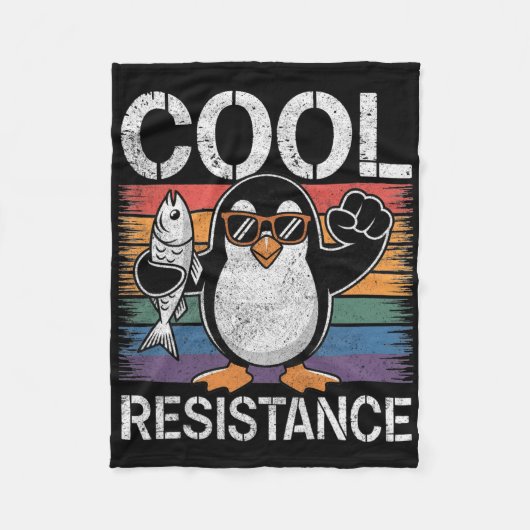 微妙な抵抗クールペンギン関税抗議アリ フリースブランケット (正面)