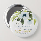 微妙な柔らかいほこりっぽい青い牡丹フローラブライダルシャワー 缶バッジ (正面&裏面)