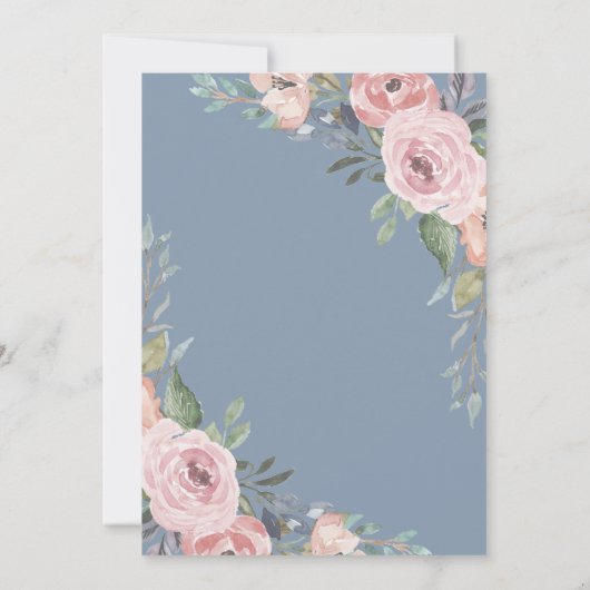 微妙な水色のバラ |ほこりっぽいブルー結婚ズ 招待状 (裏面)