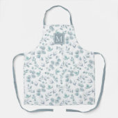 微妙な水色ユーカリ模様モノグラム エプロン (正面)