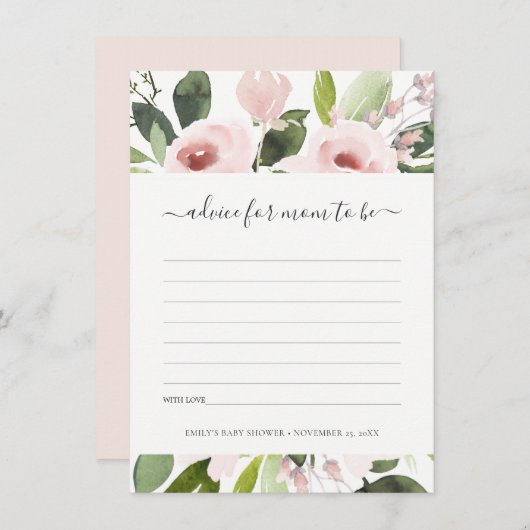微妙な洗浄赤面ピンクフローラアドバイスベビーシャワー エンクロージャーカード (正面/裏面)