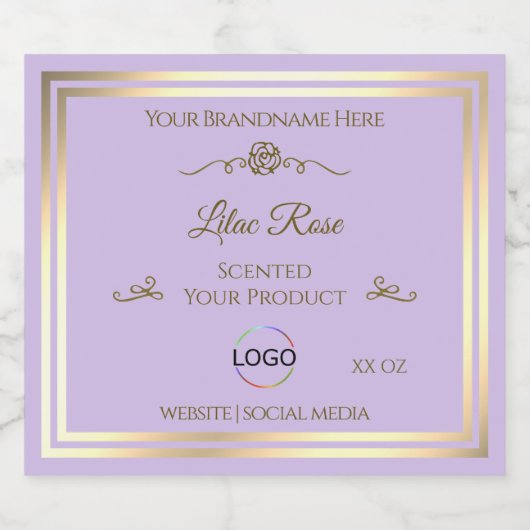 微妙な薄紫製品ラベル金ゴールドフレームとロゴ リキュールボトルラベル (シングルラベル)