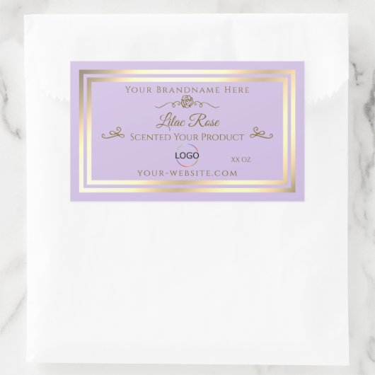 微妙な薄紫製品ラベル金ゴールドフレームとロゴ 長方形シール (バッグ)
