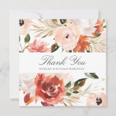 微妙な赤と白フローラスクエアありがとう カード (正面)