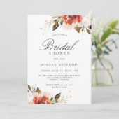 微妙な赤と白フローラブーケブライダルシャワー 招待状 (スタンド正面)