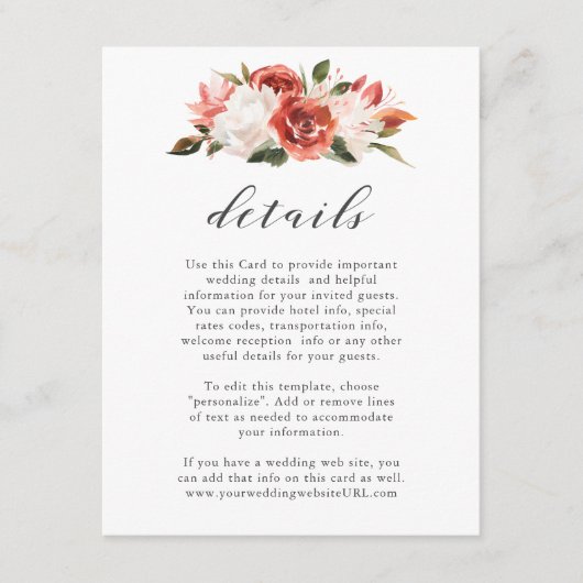 微妙な赤と白フローラ結婚の詳細 エンクロージャーカード (正面)