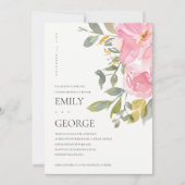 微妙な赤面ピンクローズフローラカップルのシャワーカード サンキューカード (正面)