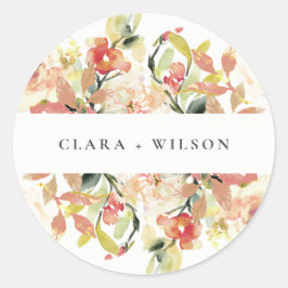 微妙な赤面ピーチピンクの水色フローラ結婚ズ ラウンドシール