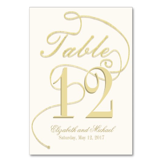 微妙な金ゴールドの書道のグリッター テーブルナンバー (正面)