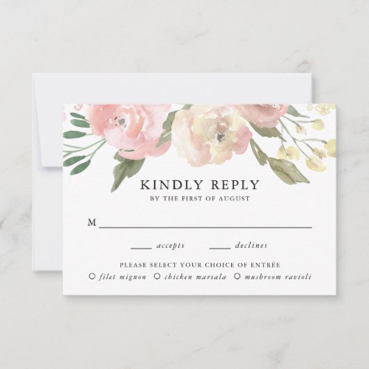 微妙な開花 | 食事の選択ウェディングRSVPカード 出欠カード (正面)