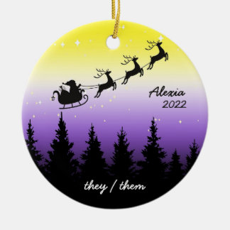 微妙な非二値プライドクリスマス セラミックオーナメント