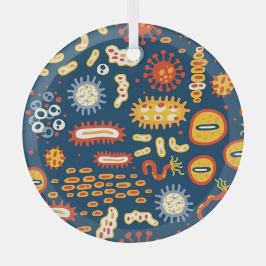 微生物ダークブルー:生物学パターン ガラスオーナメント (正面)