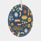 微生物ダークブルー:生物学パターン ガラスオーナメント (正面右)