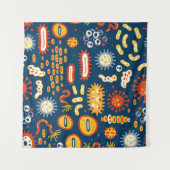 微生物ダークブルー：生物学パターン タペストリー (正面(横))