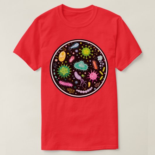 微生物学における細菌培養 Tシャツ (デザイン正面)