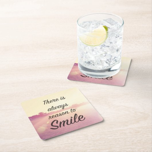 微笑する理由が常にあります スクエアペーパーコースター (インサイチュ)