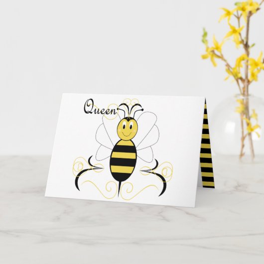 微笑ののまわりにの女王バチの挨拶状 カード (黄色い花)