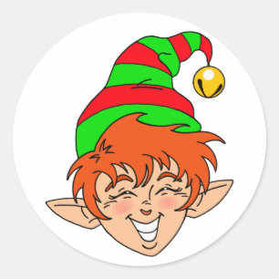 微笑のクリスマスの小妖精や小人 ラウンドシール