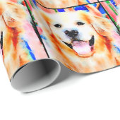 微笑のゴールデン・リトリーバーの水彩画のポートレート ラッピングペーパー (ロールコーナー)