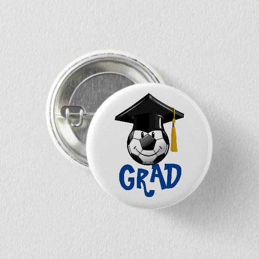 微笑のサッカーボールの卒業生 缶バッジ (正面&裏面)