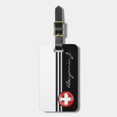 微笑のスイスの旗 ラゲッジタグ (正面縦)