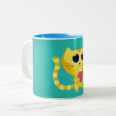 微笑のハートのかわいくロマンチックな猫 ツートーンマグカップ (正面左)