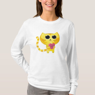 微笑のハートのかわいくロマンチックな猫 Tシャツ