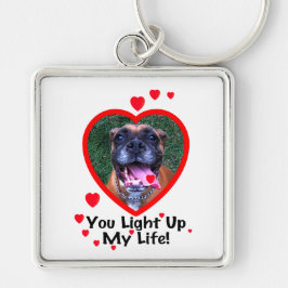 微笑のボクサー犬の正方形Keychain キーホルダー