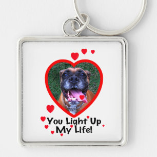 微笑のボクサー犬の正方形Keychain キーホルダー