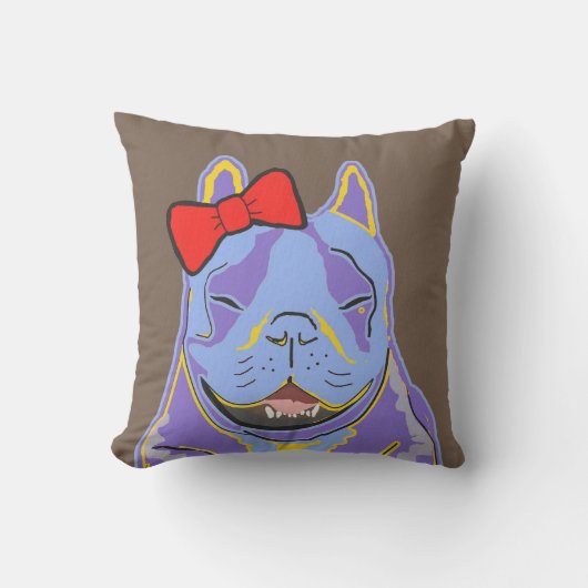 微笑のボストンテリアの赤い弓 クッション (正面)