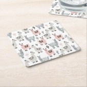 微笑のラマパターン スクエアペーパーコースター (アングル)