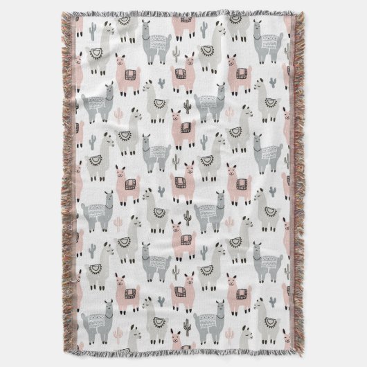 微笑のラマパターン スローブランケット (正面縦)