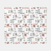 微笑のラマパターン フリースブランケット (正面(横))