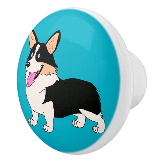 微笑の三色のウェルシュコーギーの漫画 セラミックノブ (右)