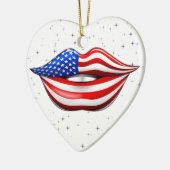 微笑の唇のオーナメントの米国の旗の口紅 セラミックオーナメント (左)