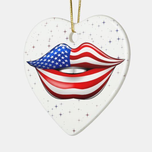微笑の唇のオーナメントの米国の旗の口紅 セラミックオーナメント (左)