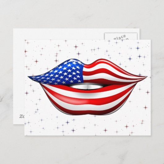 微笑の唇の郵便はがきの米国の旗の口紅 ポストカード (正面/裏面)