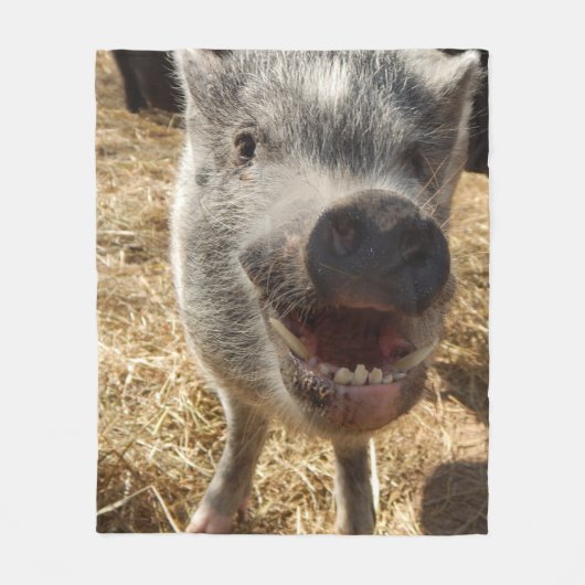 微笑の小型ブタのフリースブランケット、媒体 フリースブランケット (正面)