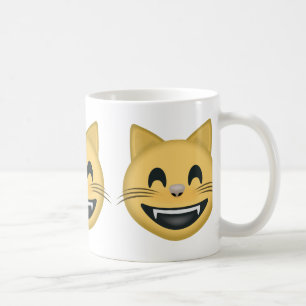 微笑の目Emojiが付いている笑った猫の顔 コーヒーマグカップ