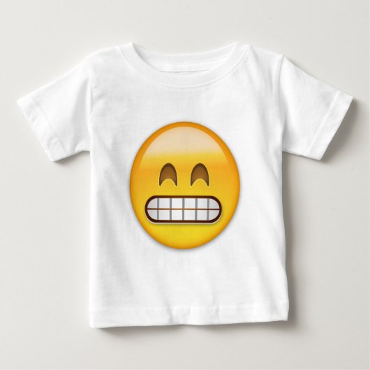 微笑の目Emojiが付いている笑った顔 ベビーTシャツ (正面)