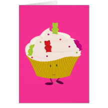 微笑の粘着性くまのカップケーキ