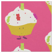 微笑の粘着性くまのカップケーキ ファブリック (クローズアップ)