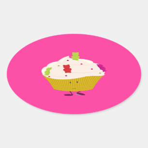 微笑の粘着性くまのカップケーキ 楕円形シール